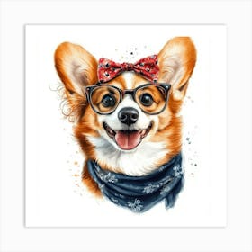 Corgi Dog With Glasses Art Print