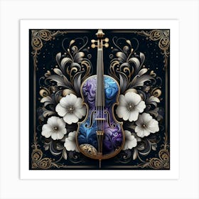 Violin With Flowers Art Print