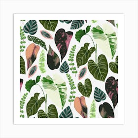 Tropical Leaves White Art Print