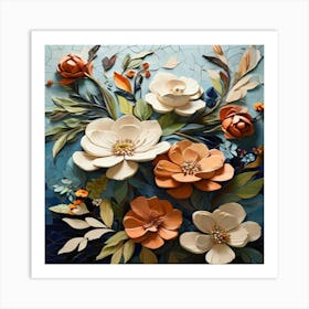 Painting of flowers in mosaic art 02 Art Print