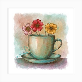 Flowers In A Teacup 1 Art Print