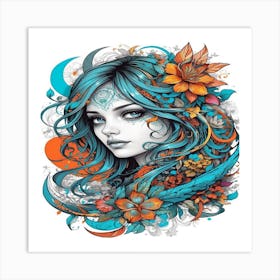 Blue Haired Girl Art Print