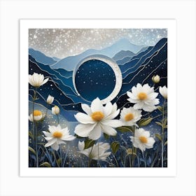 Moon And white Flowers Art Print