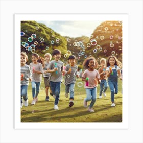 Children Playing With Bubbles Art Print