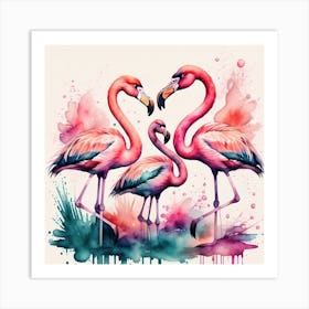 Watercolor Flamingos Print Art Print