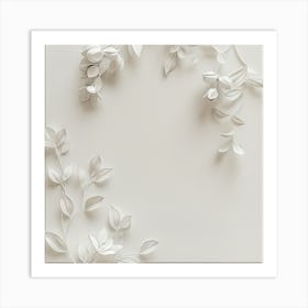 Paper Frame With White Leaves Art Print