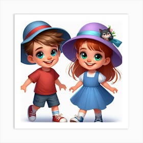 Two Kids In Hats Art Print