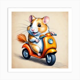 Hamster Riding A Scooter Art Print