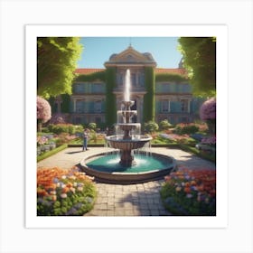 Fountain In The Garden 1 Art Print