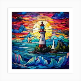 Maraclemente Stained Glass Lighthouse Vibrant Colors Beautiful 5 Art Print