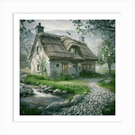 Cottage By The Stream 1 Art Print