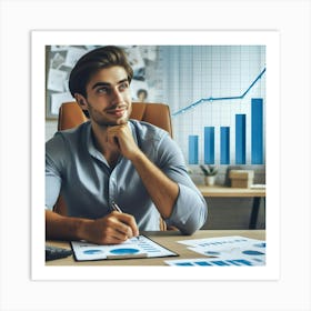 Businessman Looking At Graph Art Print