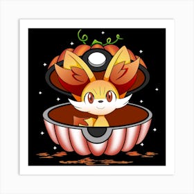 Fennekin In Pumpkin Ball - Pokemon Halloween Art Print