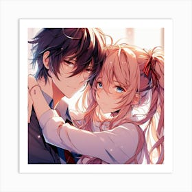 Anime Couple Hugging Art Print