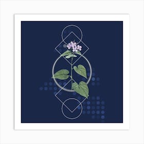 Vintage Morning Glory Flower Botanical with Geometric Line Motif and Dot Pattern n.0399 Art Print