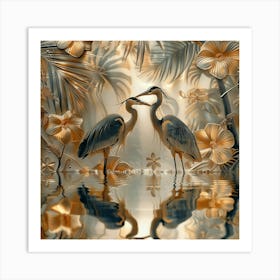 Herons In The Water 1 Art Print