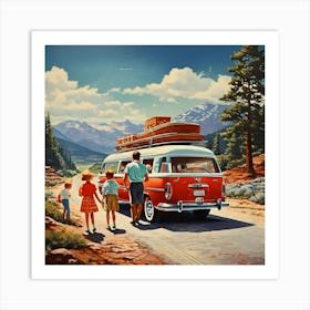 90's car, A Classic 1960s Family Road Trip Scene art print7 Art Print