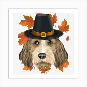 Fall Petit Basset Griffon Vendeen Pilgrim Thanksgiving Art Print