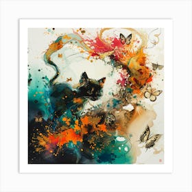 Cat With Butterflies Art Print