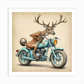 Deer On A Motorcycle 6 Art Print