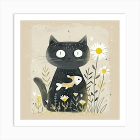 Black Cat With Fish 2 Art Print