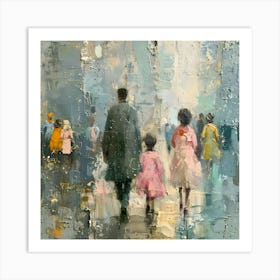 Family Walking In The Rain, Abstract Expressionism, Minimalism, and Neo-Dada Art Print