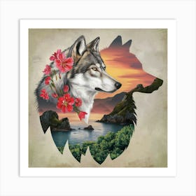 Wolf In The Sunset Art Print