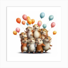Hamsters With Balloons Art Print