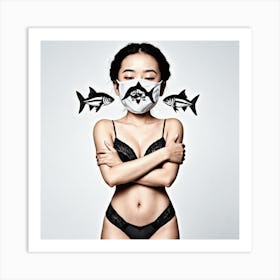 Asian Woman Wearing A Mask Art Print