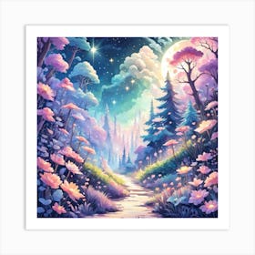 A Fantasy Forest With Twinkling Stars In Pastel Tone Square Composition 268 Art Print