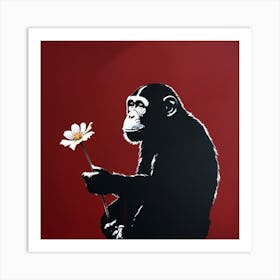 Chimp - flower Art Print