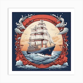 Sailing Ship T - Shirt Design Art Print