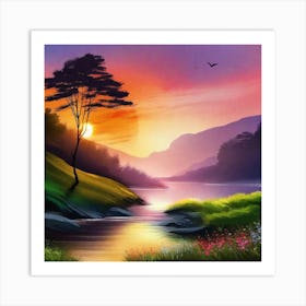 Sunset By The River 18 Art Print