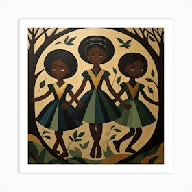 Three Little Black Girls Art Print