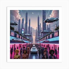 Futuristic sci fi city at Dusk 1 Art Print