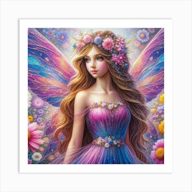 Beautiful fairy with flowers  Art Print