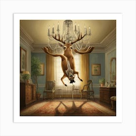 Deer In The Chandelier Art Print