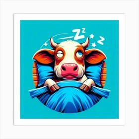 Cow Sleeping In Bed Art Print