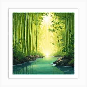A Stream In A Bamboo Forest At Sun Rise Square Composition 321 Art Print