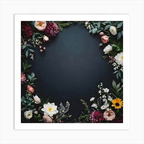 Floral Wreath On A Black Background 1 Art Print