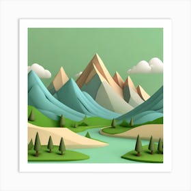 Firefly An Illustration Of A Beautiful Majestic Cinematic Tranquil Mountain Landscape In Neutral Col (20) Art Print