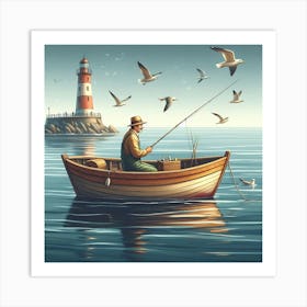 Fishing In The Boat Art Print