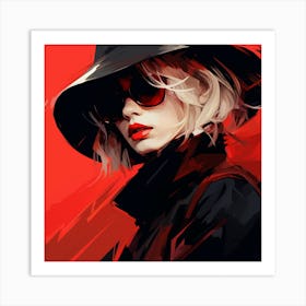 Woman In Black Hat Art Print