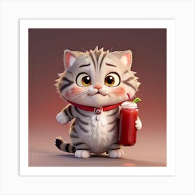 Cartoon Cat Holding A Drink Art Print