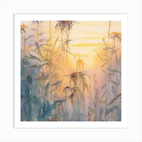 Sunset Over Wildflowers Art Print