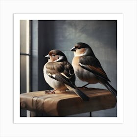 Firefly A Modern Illustration Of 2 Beautiful Sparrows Together In Neutral Colors Of Taupe, Gray, Tan 2023 11 23t012812 Art Print