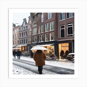 Paris cafes, winter season, Christmas, pale colors, pedestrians in the street, winter clothes, falling snow.7 1 Art Print