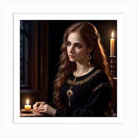 Girl With A Candle Art Print