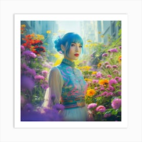 Asian Girl In Flowers Art Print