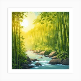 A Stream In A Bamboo Forest At Sun Rise Square Composition 172 Art Print